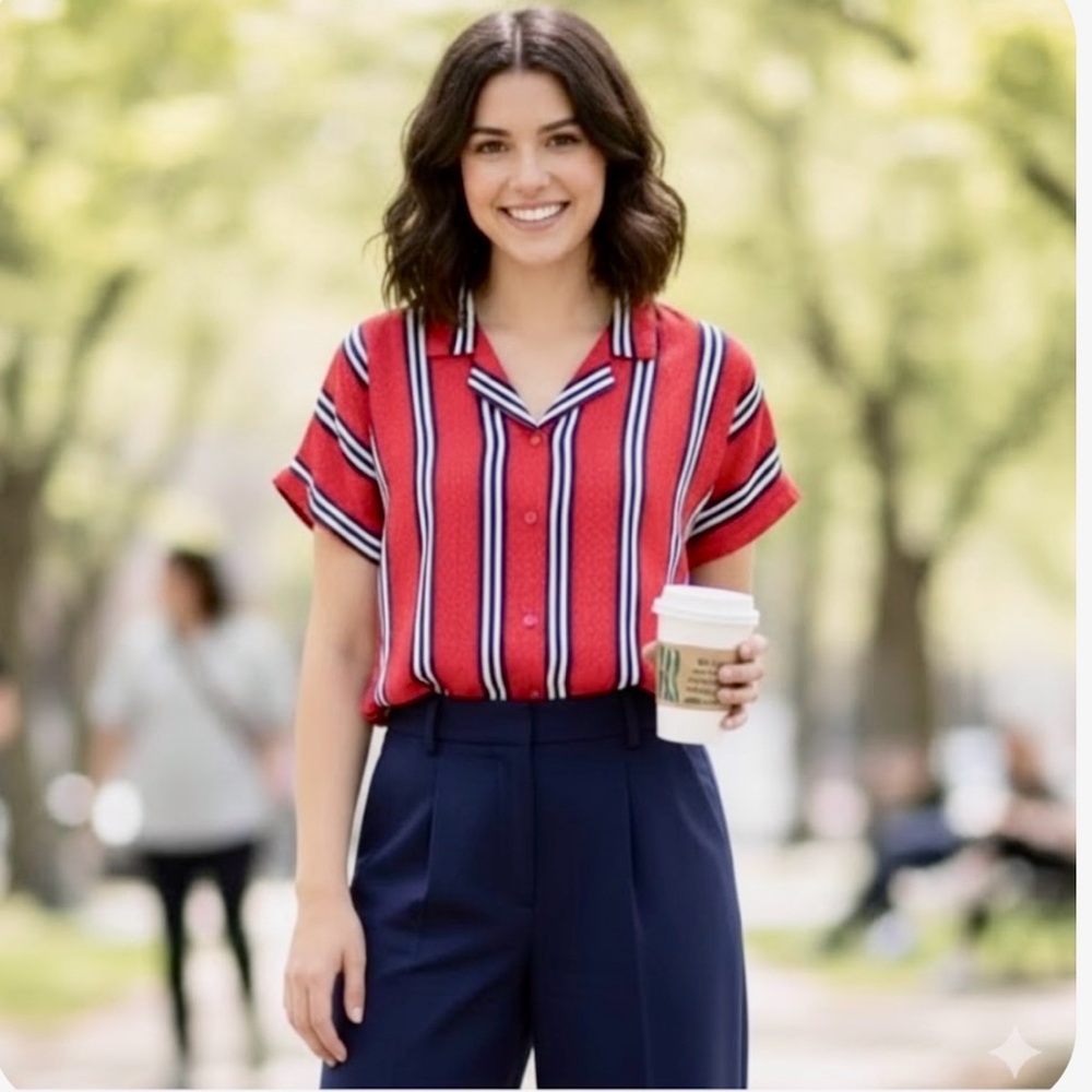 TanJay Red and Blue Striped Blouse